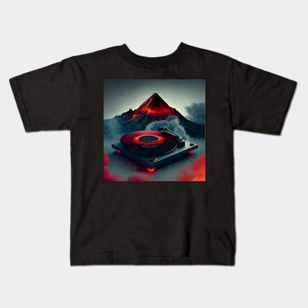 Turntable Under a Volcano Kids T-Shirt by AI studio
